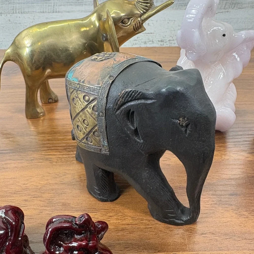 Vintage Elephants Red Resin Chinese Feng Shui, Brass, Two Candles Lot of‎ 12